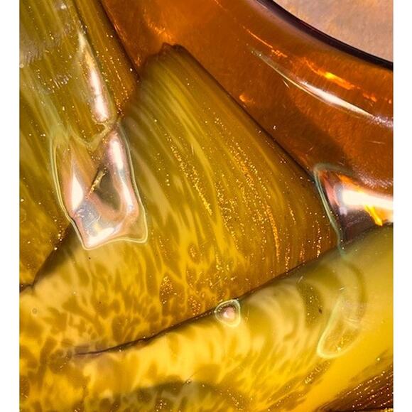 Vintage Mid-Century Italian Fratelli Toso Murano Amber & Gold Swirl Glass Bowl - Picture 9 of 10